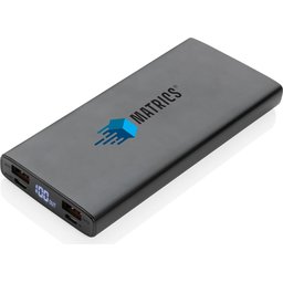 Aluminium 18W 10.000 mAh PD Powerbank -zwart gepersonaliseerd