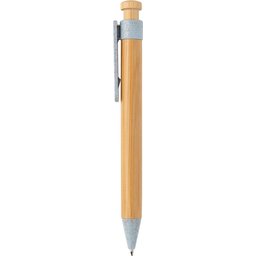 Bamboe pen met tarwestro clip -blauw zijkant