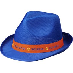 Blauwe Trilby hoed met gekleurd lint naar keuze bedrukken