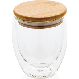 Dubbelwandige borosilicaat glas met bamboe deksel 250ml