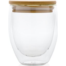 Dubbelwandige borosilicaat glas met bamboe deksel 250ml-voorzijde