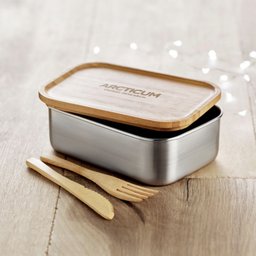 Duurzame lunchbox met bamboe deksel bedrukken