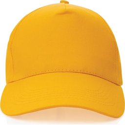Impact 5 panel 190gr gerecycled katoenen cap met AWARE™ trac-geel voorzijde