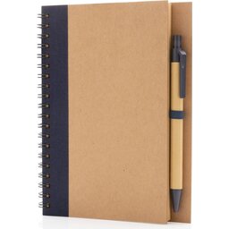 Kraft spiraal notitieboekje met pen-blauw