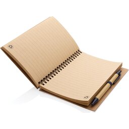 Kraft spiraal notitieboekje met pen-blauw binnenzijde