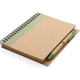 Kraft spiraal notitieboekje met pen-groen liggend