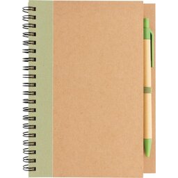 Kraft spiraal notitieboekje met pen-groen voorzijde