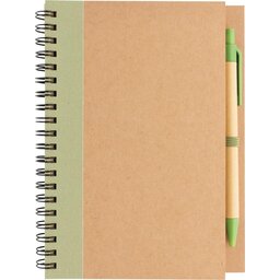 Kraft spiraal notitieboekje met pen-groen voorzijde
