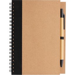 Kraft spiraal notitieboekje met pen-voorzijde
