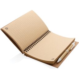 Kraft spiraal notitieboekje met pen-wit binnenzijde