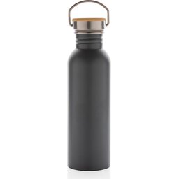 Moderne roestvrijstalen fles met bamboe deksel-grijs recht
