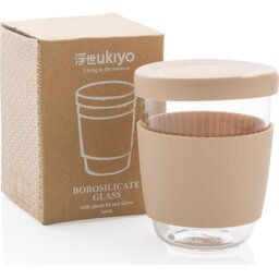 Ukiyo borosilicaat glas met siliconen deksel en sleeve-bruin-verpakking