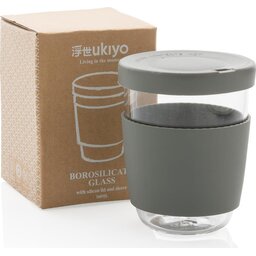 Ukiyo borosilicaat glas met siliconen deksel en sleeve-grijs-verpakking