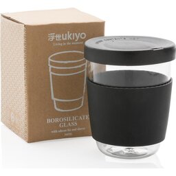 Ukiyo borosilicaat glas met siliconen deksel en sleeve-zwart-verpakking