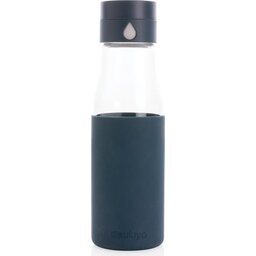 Ukiyo glazen hydratatie-trackingfles met sleeve -blauw - recht