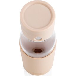 Ukiyo glazen hydratatie-trackingfles met sleeve -bruin - dop