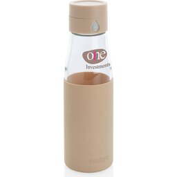 Ukiyo glazen hydratatie-trackingfles met sleeve - bruin - gepersonaliseerd