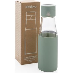 Ukiyo glazen hydratatie-trackingfles met sleeve -groen-verpakking