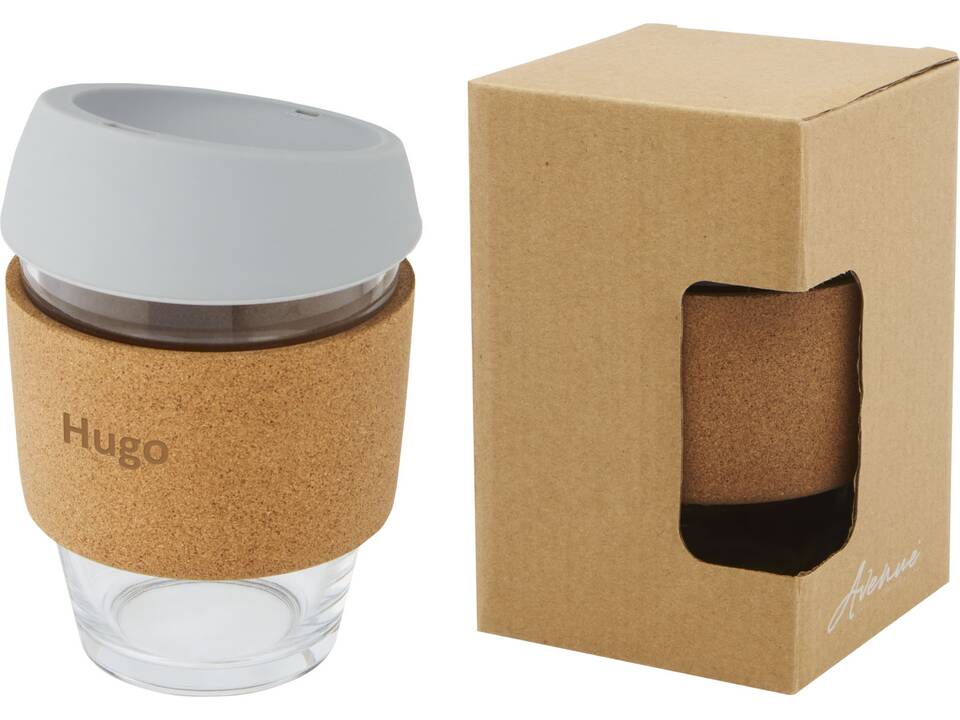 Gobelet Lidan de 360 ml en verre borosilicate avec grip en liège et couvercle en silicone 12