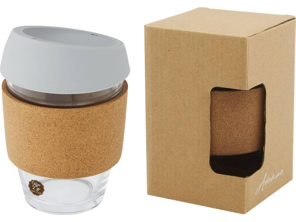 Gobelet Lidan de 360 ml en verre borosilicate avec grip en liège et couvercle en silicone 11