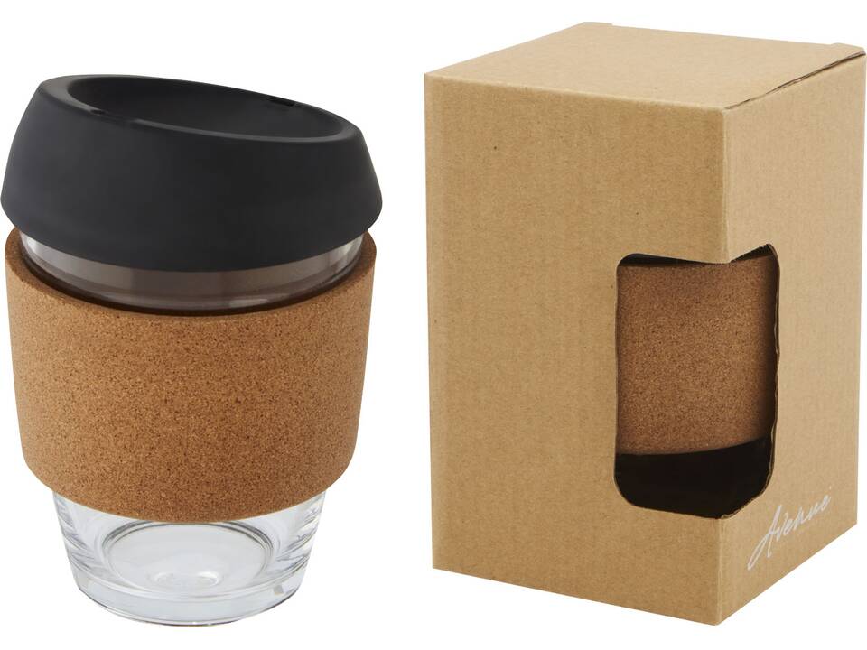 Gobelet Lidan de 360 ml en verre borosilicate avec grip en liège et couvercle en silicone 17