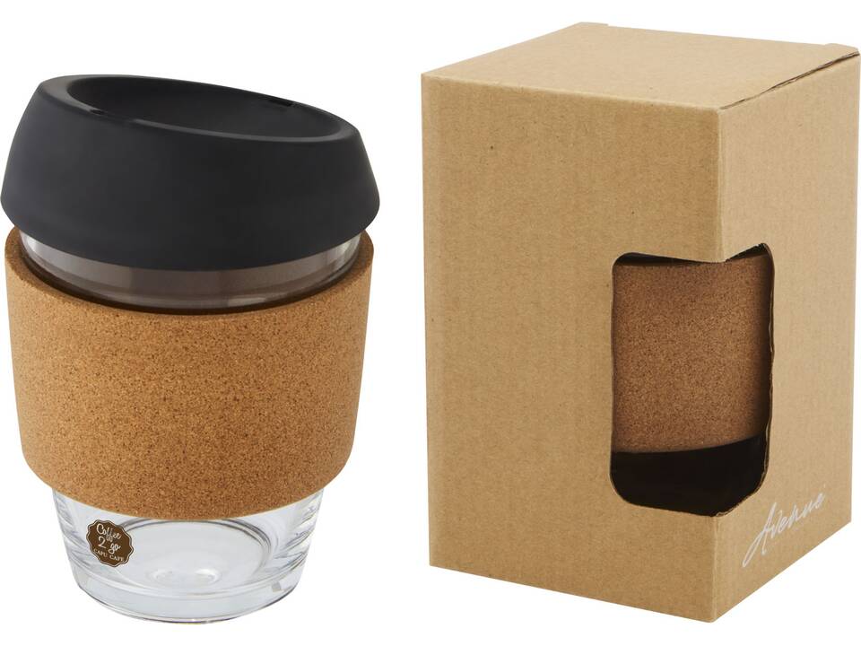 Gobelet Lidan de 360 ml en verre borosilicate avec grip en liège et couvercle en silicone 19