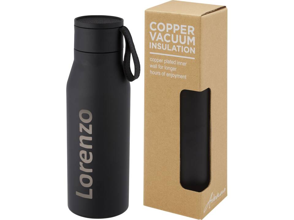 Bouteille Ljungan de 500 ml en acier inoxydable avec cuivre et isolation par le vide, avec dragonne et couvercle en PU 12