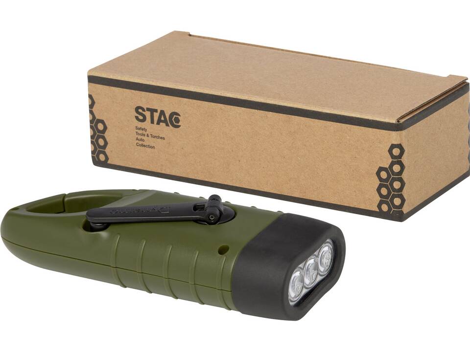 Lampe de poche dynamo solaire Helios en plastique recyclé avec mousqueton 4