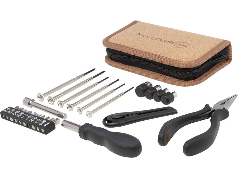 Ensemble d'outils Spike 24 pièces en plastique recyclé certifié RCS avec pochette en liège 1