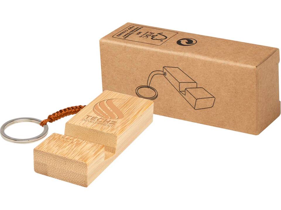 Support de téléphone en bambou Bosona avec porte-clés 1