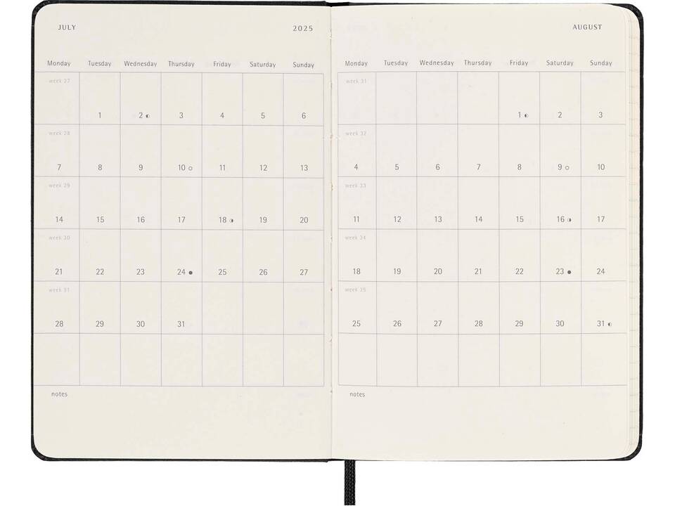 Agenda de poche hebdomadaire horizontal 12 mois Moleskine à couverture rigide 5