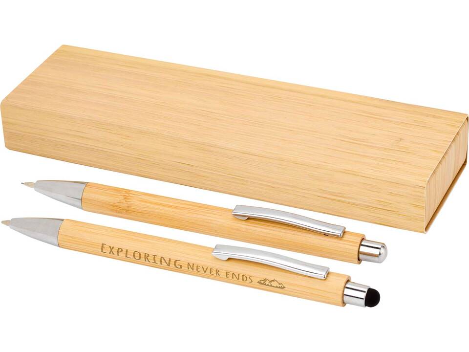 Set stylo bille et porte-mine Oblys en bambou (encre noire) 1
