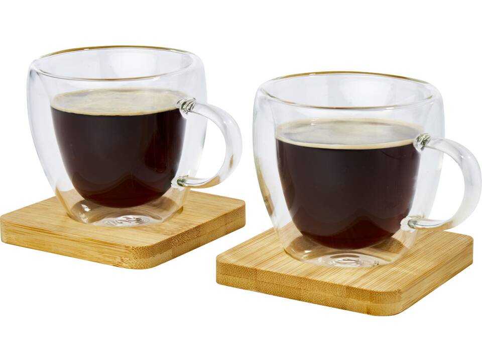 Tasse Manti 2 pièces en verre à double paroi de 100 ml avec sous-verre en bambou 4