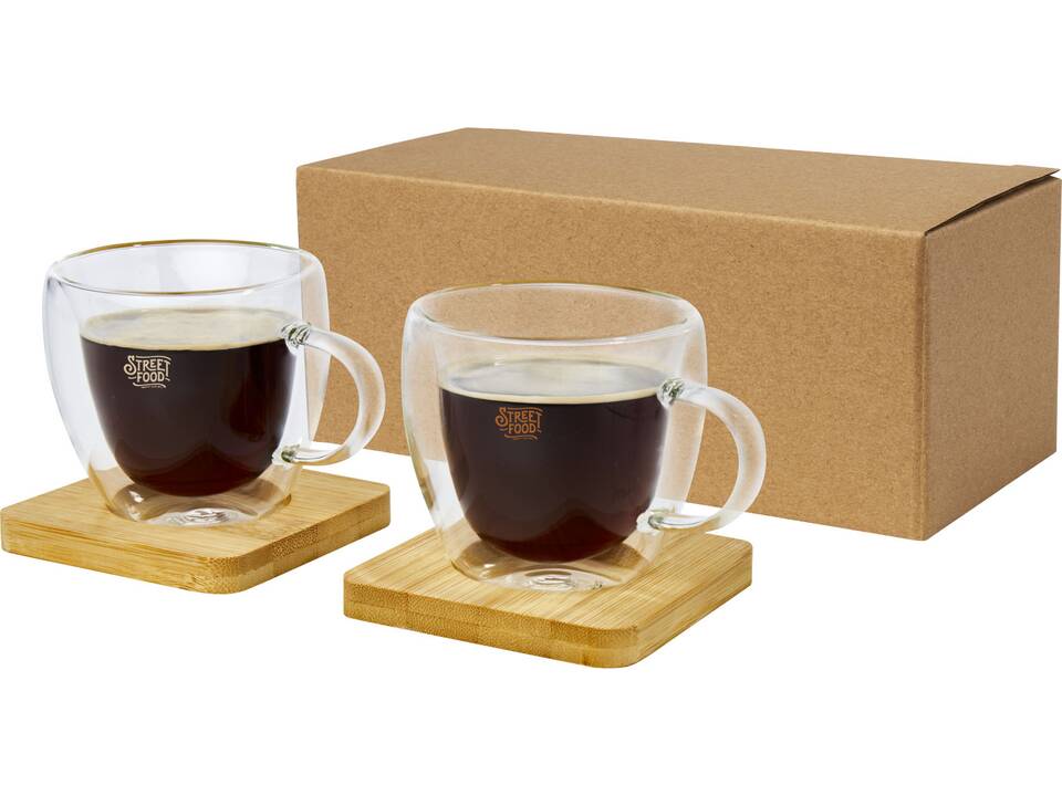 Tasse Manti 2 pièces en verre à double paroi de 100 ml avec sous-verre en bambou 1