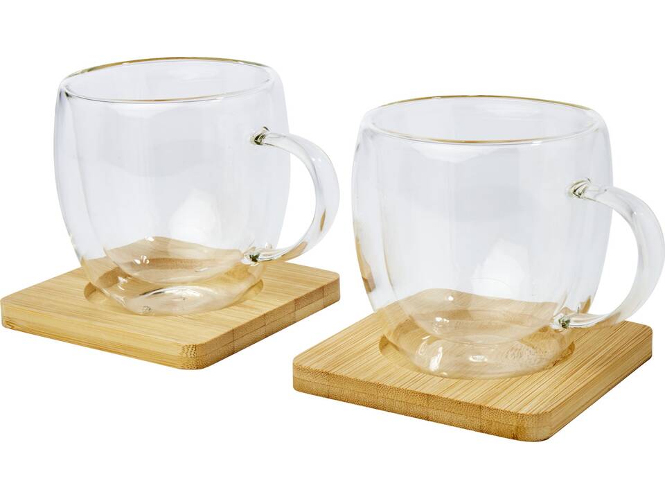 Tasse Manti 2 pièces en verre à double paroi de 250 ml avec sous-verre en bambou 5