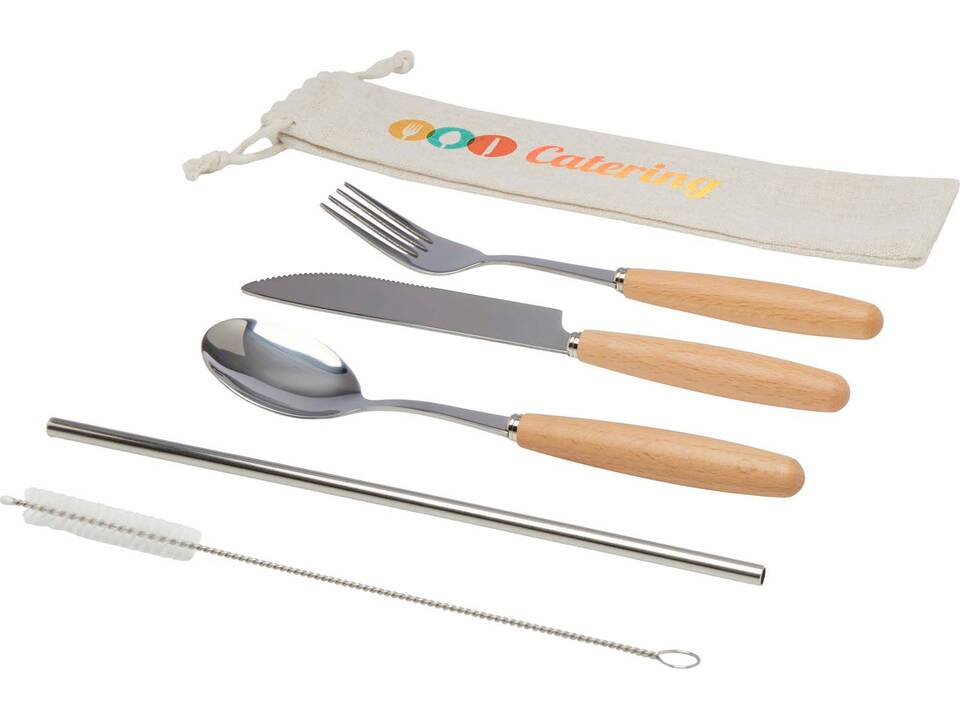 Ensemble de couverts Root 5 pièces en acier inoxydable et bois de hêtre 1