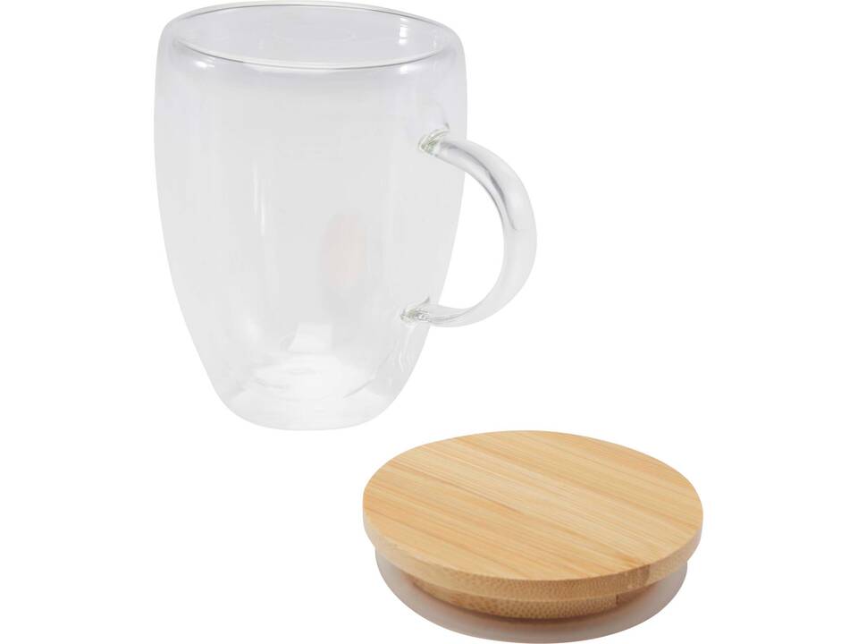 Tasse en verre Leona de 350 ml avec couvercle en bambou 4