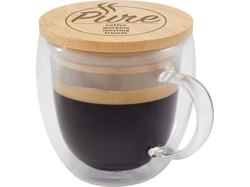 Tasse en verre Lenora de 250 ml avec couvercle en bambou 1