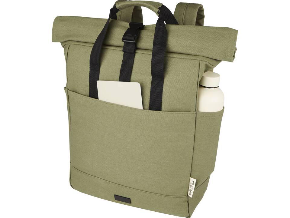 Sac à dos pour ordinateur portable Joey de 15 L en toile recyclée GRS 15 pouces avec dessus enroulable 10