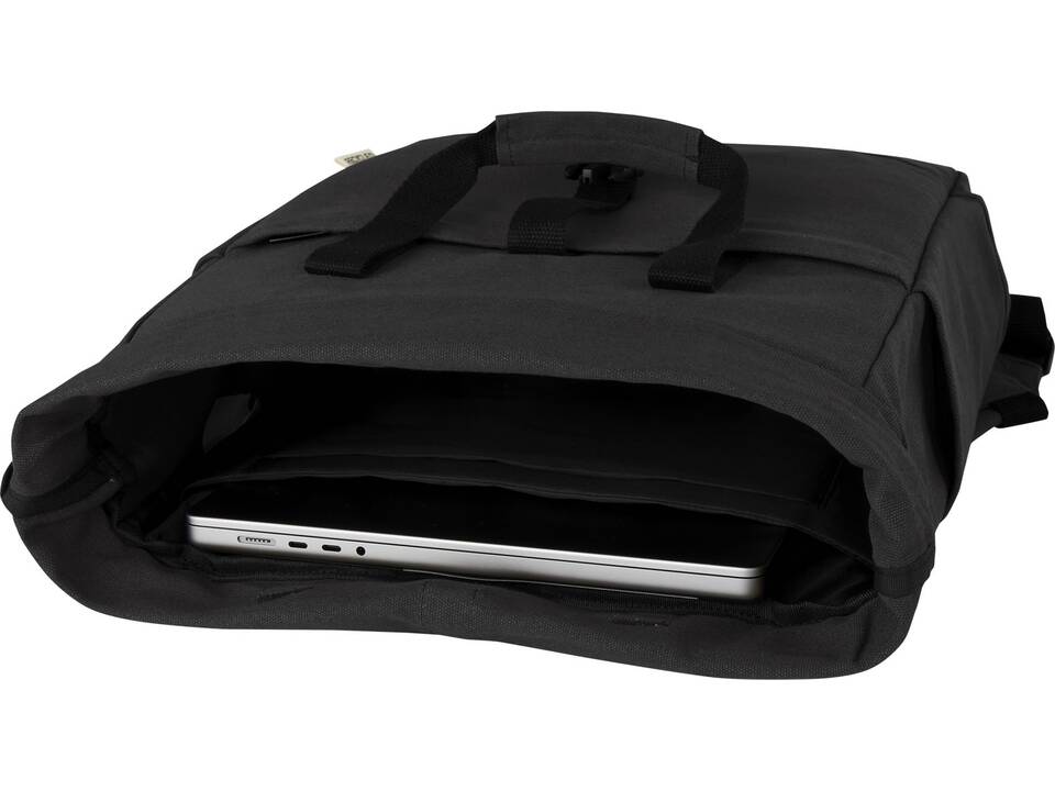 Sac à dos pour ordinateur portable Joey de 15 L en toile recyclée GRS 15 pouces avec dessus enroulable 25