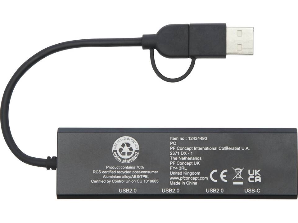 Concentrateur USB 2.0 Rise en aluminium recyclé certifié RCS 4