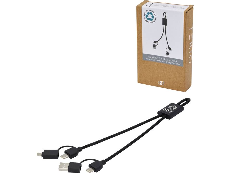 Câble de charge rapide Connect 6-en-1 de 45 W en aluminium recyclé certifié RCS 1