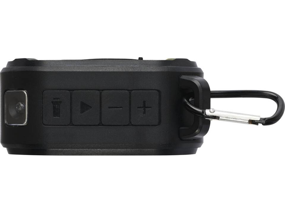 Haut-parleur solaire Bluetooth® Solo de 3 W IPX5 en plastique recyclé certifié RCS avec mousqueton 7