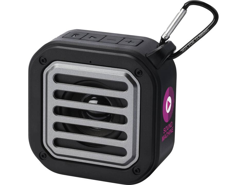 Haut-parleur solaire Bluetooth® Solo de 3 W IPX5 en plastique recyclé certifié RCS avec mousqueton 1