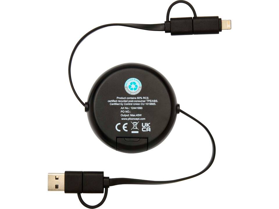 Câble rétractable 5 en 1 Chechia de 100 cm en plastique recyclé pour la synchronisation des données et la charge rapide de 45 W 13