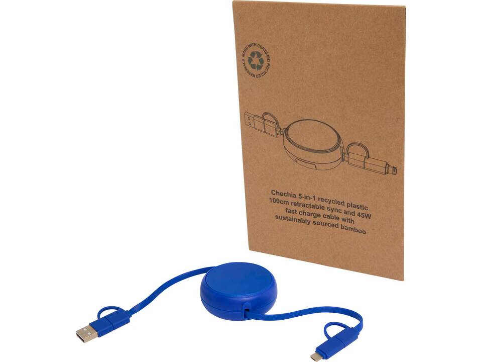 Câble rétractable 5 en 1 Alasia de 100 cm en plastique recyclé et aluminium pour la synchronisation des données et la charge rapide de 45 W 8