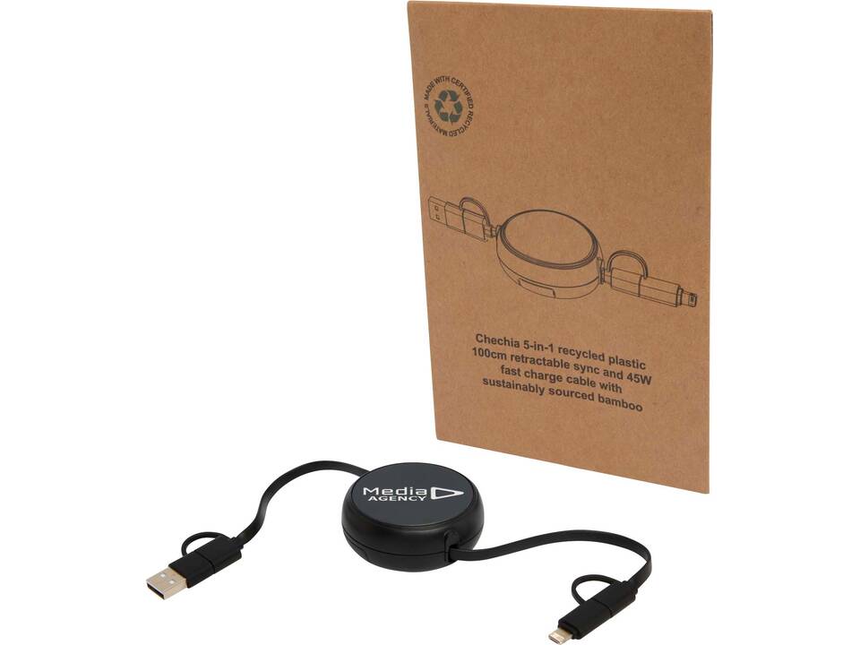 Câble rétractable 5 en 1 Alasia de 100 cm en plastique recyclé et aluminium pour la synchronisation des données et la charge rapide de 45 W 23