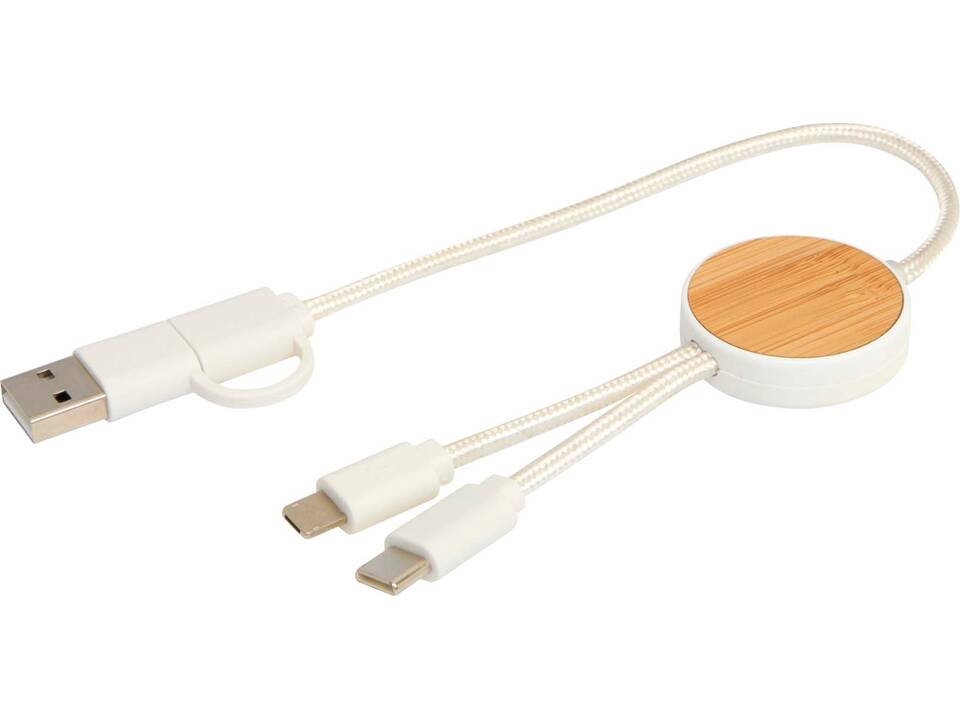 Câble 5 en 1 Chechia en plastique recyclé de 30 cm pour la synchronisation des données et la charge rapide de 27 W avec détails en bambou 5
