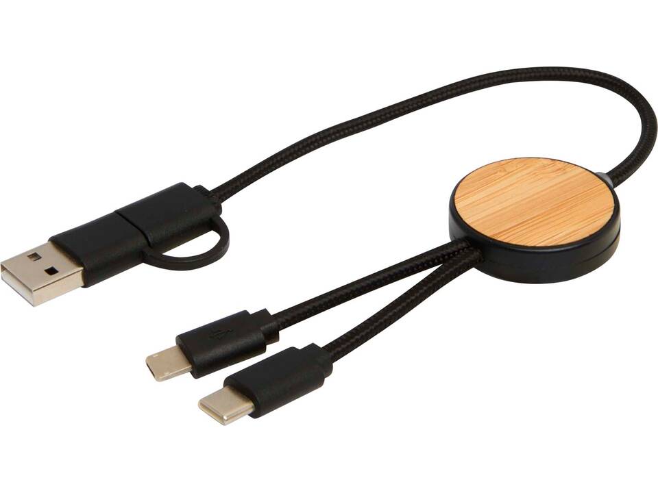 Câble 5 en 1 Chechia en plastique recyclé de 30 cm pour la synchronisation des données et la charge rapide de 27 W avec détails en bambou 12