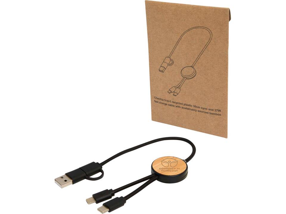 Câble 5 en 1 Chechia en plastique recyclé de 30 cm pour la synchronisation des données et la charge rapide de 27 W avec détails en bambou 9